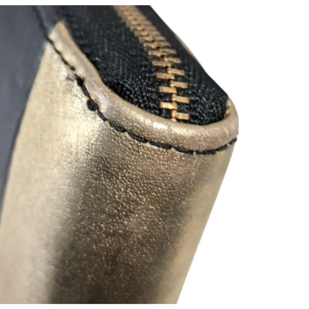 Fossil Sydney Wallet Black Metallic Gold Leather Wristlet Accordion Clutch